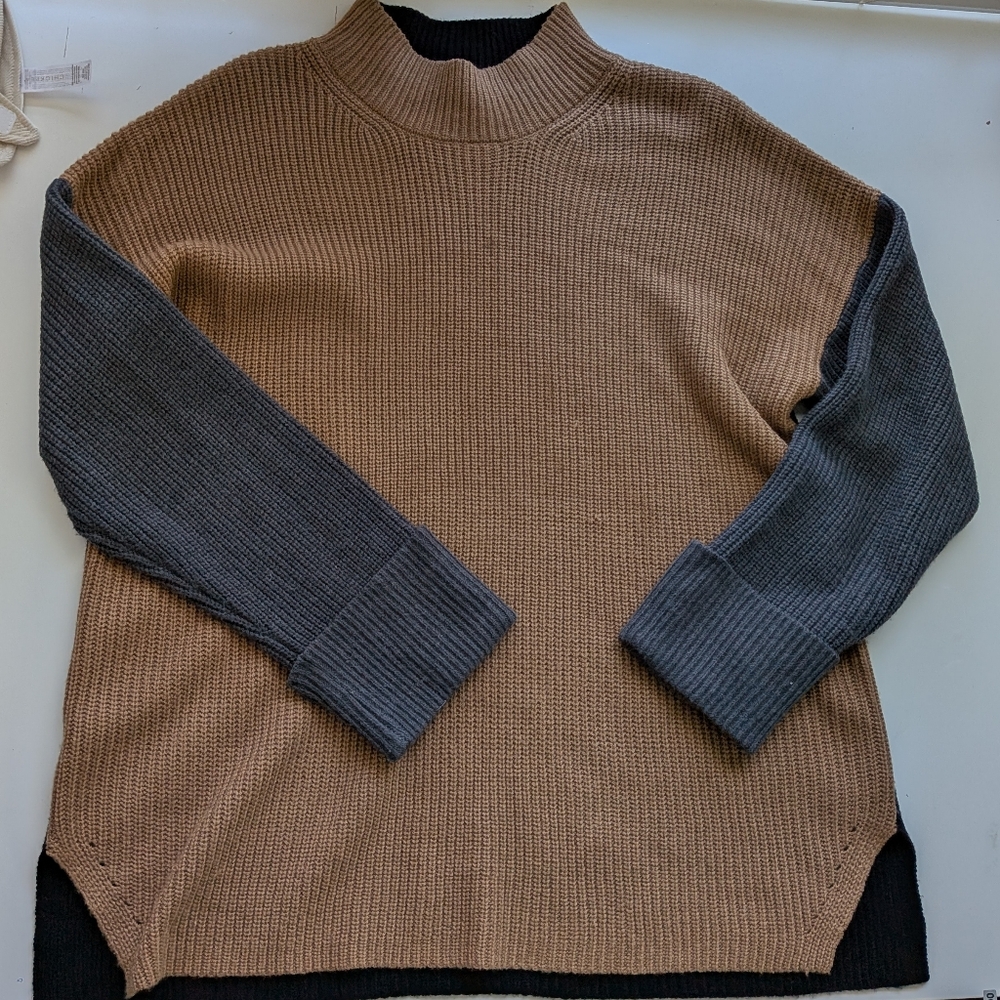 Calvin Klein XL Colorblock Sweater‎ Brown Black Gray Mock Neck Pullover